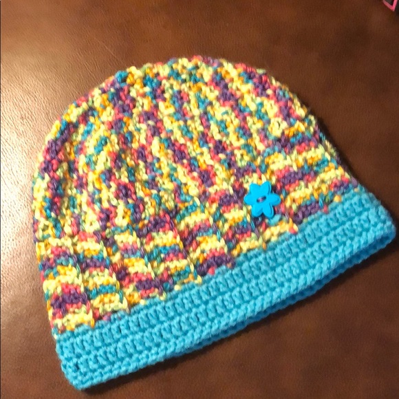Ladies winter beanie ski hat turquoise new hand crochet by me #356 - Picture 1 of 8